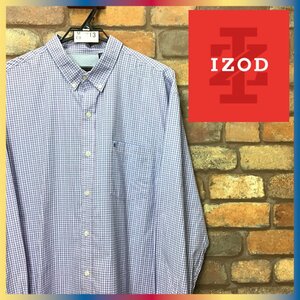 ME9-213◆USA規格・大きめ◆良品◆【IZOD アイゾッド】チェック 長袖 コットンポリ ボタンダウンシャツ【メンズ L】青 ピンク 薄手 古着