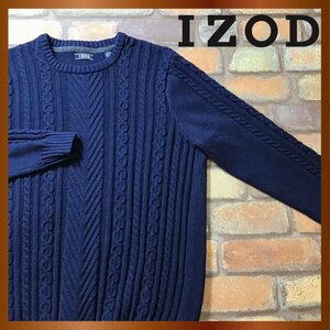 ME8-261★美USED★USA買付品★【IZOD アイゾッド】ケーブルニット セーター【メンズ M】ネイビー ニット ローゲージ アメカジ 古着 ゴルフ