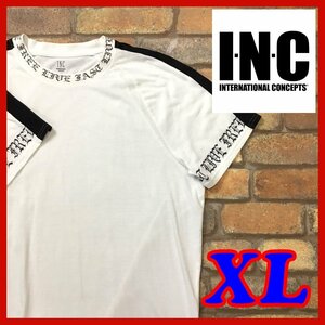 ME10-788★USA古着★海外BIGサイズ★【INTERNATIONAL CONCEPTS】切替カラー 白×黒 ラグラン ホワイト Tシャツ【メンズ XL】白T スリット