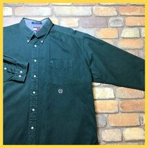 ME11-380★90’s VINTAGE★USA買付品【TOMMY HILFIGER】長袖 ボタンダウンシャツ【メンズ XL】深緑 BDシャツ 刺繍ロゴ フラッグタグ_画像8