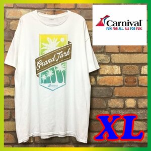 ME10-839★GOODデザイン★状態良好!!★【Carnival Cruise Line】BIGプリント!! 半袖 ホワイト 企業 Tシャツ【メンズ XL】フェリー 旅行