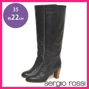 セルジオロッシ sergio rossi ウッドヒール ロングブーツ ブラック 黒 35(約22cm) sh23-0895