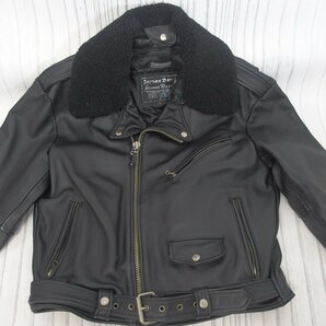 f002 G2 8.シンサレイト Thinsulate James Dean ライダースジャケット 牛革 レザー 襟ボア サイズM 黒 ブラックの画像2
