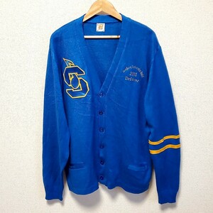 E9◆00s A+ アクリル レタードカーディガン size2XL 青 ブルー ニット 長袖 古着 中古 USED vintage メキシコ製 SCHOOL APPAREL