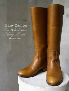 イタリー製 Zany Zampa Demi-Luxe BEAMS 取り扱い 茶革 ブラウンレザー ベルテッド 乗馬ブーツ ロングブーツ 23-23.5cm相当