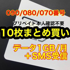 10枚セット　データ通信1GB/月　SMS受信可能SIMカード　プリペイドSIM