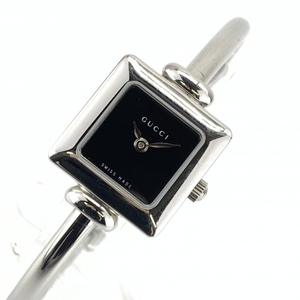 GUCCI グッチ 1900L スクエアフェイス バングル QZ レディース クオーツ 腕時計 ブレスレット ステンレス 黒文字盤 管理YI35157