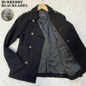 【圧倒的高級感】美品 BURBERRY BLACKLABEL バーバリーブラックレーベル Pコート ピーコート　メタルボタン 銀ボタン シャドーチェック