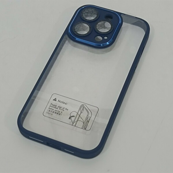 【送無】iphone 14 Pro 専用ケース ネイビーブルー アクリル透明プレート シリコー ン保護 強化ガラスカメラレンズ保護フィルム y1101-1