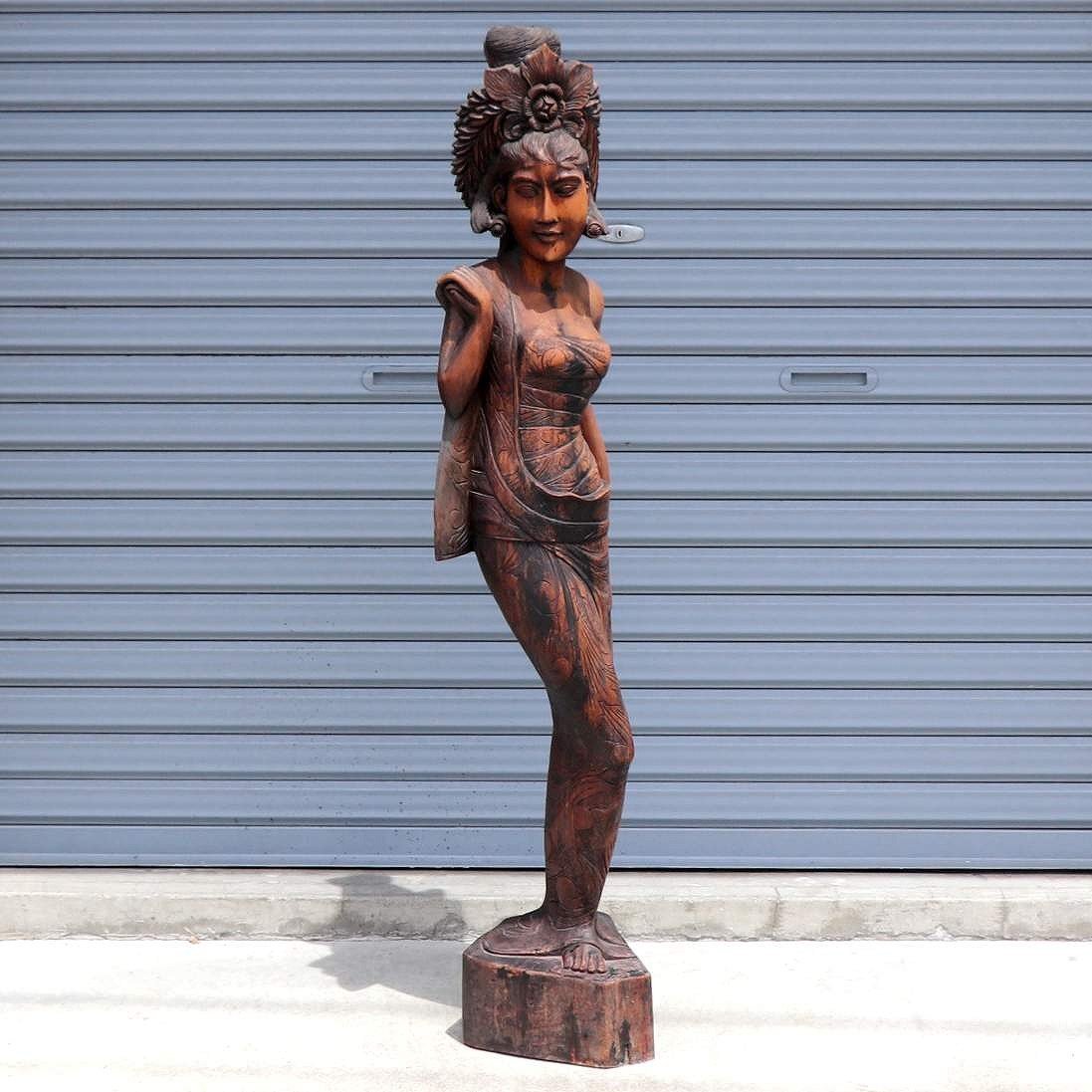 Бали/резьба по дереву/женская статуя/№200708-322/размер упаковки 200, ручная работа, интерьер, разные товары, орнамент, объект