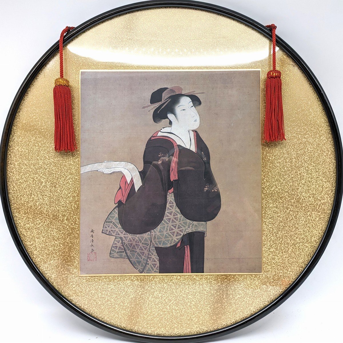 Torii Kiyonaga, colored paper frame, circular, reproduction, copy, No. 230720-06, packing size 100, Painting, Ukiyo-e, Prints, Portrait of a beautiful woman