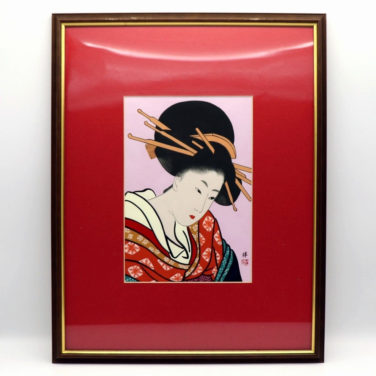 Kimura Yutaka, pintado a mano, Retrato de una mujer hermosa, ukiyo-e, N° 200708-331, tamaño del paquete 140, Cuadro, Ukiyo-e, Huellas dactilares, Retrato de una mujer hermosa