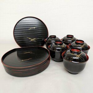 吸物椀・汁椀・半月盆・5客セット・漆器・和食器・No.230531-28・梱包サイズ80