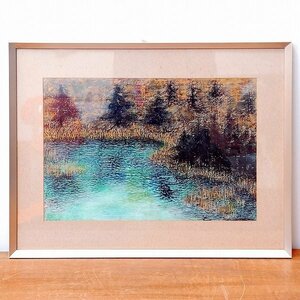 Art hand Auction Artist unknown, crayon painting, framed Reverse Hakkoda Water Lotus Marsh No. 170429-19, package size 140, Artwork, Painting, Pastel drawing, Crayon drawing