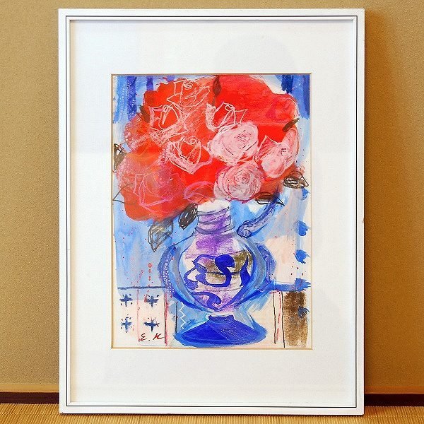 葛西荣一, 水彩绘画, 裱框玫瑰 D, 编号170430-18, 包装尺寸 100, 绘画, 水彩, 静物