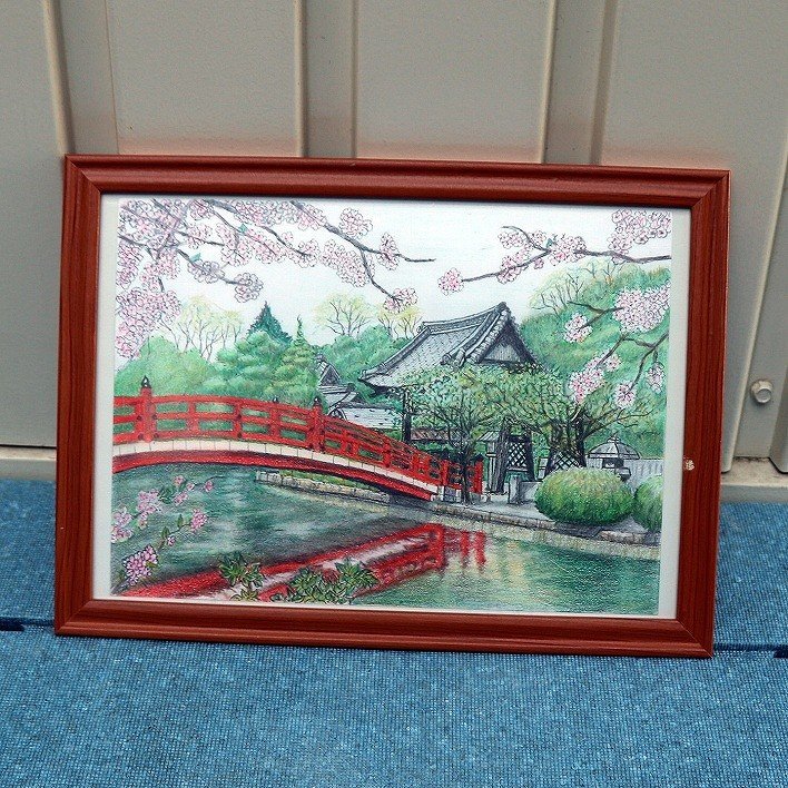 Dibujo a lápiz de colores, enmarcado, Taikobashi, No.200708-102, tamaño de embalaje 60, obra de arte, cuadro, dibujo a lápiz, dibujo al carbón