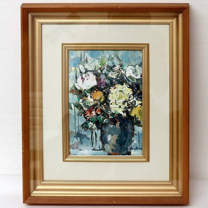 Fumio Kurata, oil painting, framed White Rose, No. 170804-25, packing size 80, Painting, Oil painting, Still life