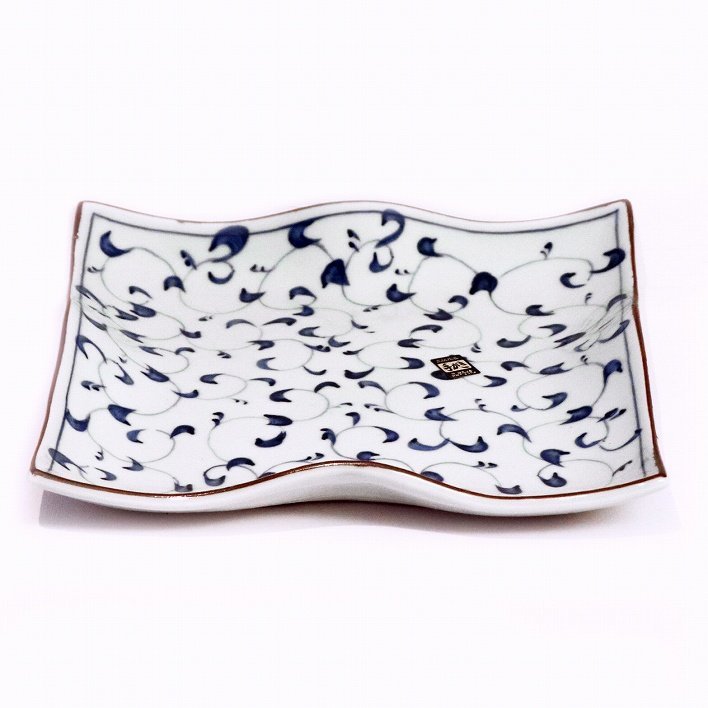 Shinano ware, hand-painted, arabesque plate, square plate, No.200329-058, packaging size 60, Japanese tableware, dish, platter