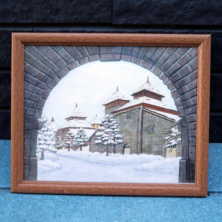Colored pencil drawing/framed/winter warehouse/No.200708-107/packing size 60, artwork, painting, pencil drawing, charcoal drawing