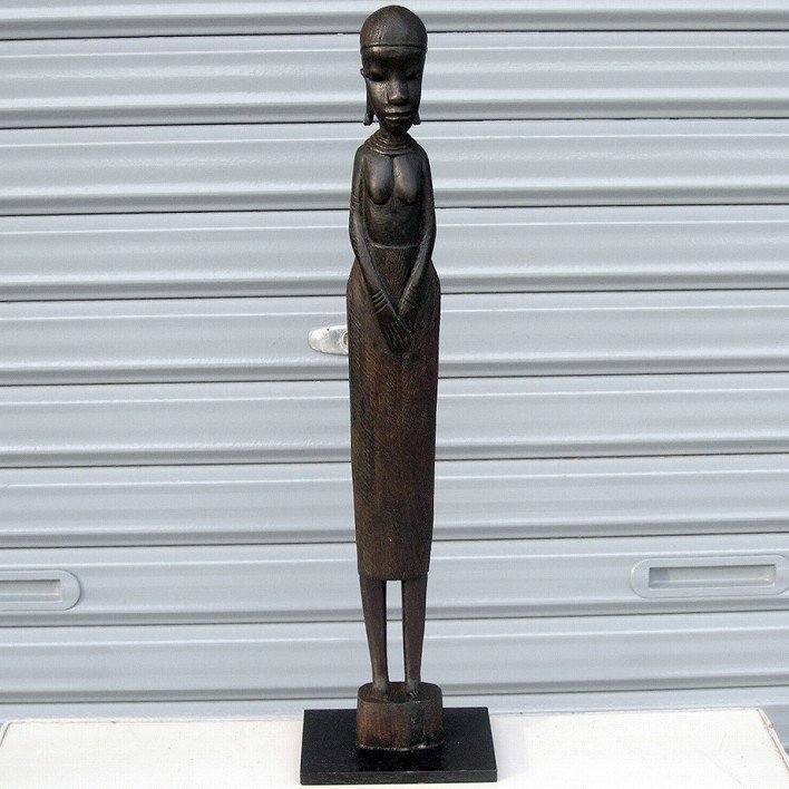 Wooden / Female statue / Folk art / No.171016-19 / Packing size 80, handmade works, interior, miscellaneous goods, ornament, object