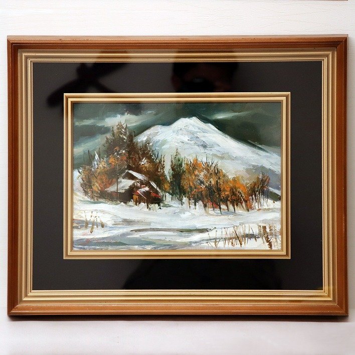 白鳥善助･油絵･額入『八甲田山』･No.170812-35･梱包サイズ140, 絵画, 油彩, 自然, 風景画