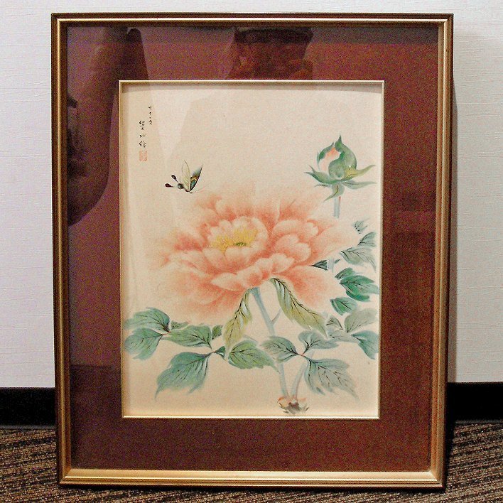 水彩画･牡丹･No.171202-04･梱包サイズ140, 絵画, 水彩, 静物画