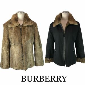 f287 BURBERRY バーバリー リバーシブル ラビットファー ジャケット コットン ジップアップ ブルゾン アウター 40 レディース 正規品