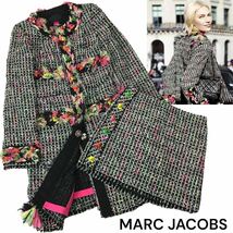 f97 MARC JACOBS マークジェイコブス ツイード セットアップ ノーカラー ロングジャケット ミニスカート スタッズ アメリカ製 正規品_画像1