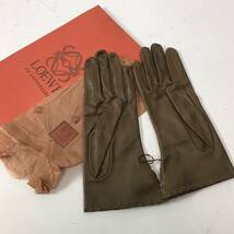 f140 未使用 LOEWE ロエベ レザー グローブ 革手袋 ブラウン アナグラム フランス製 裏地シルク100% 7.5 正規品 レディース_画像3