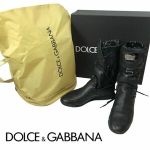 f184 DOLCE&GABBANA ドルチェ&ガッバーナ ブーツ ナイロン レザー ブラック 保存バッグ付き 36.5 シューズ 正規品 レディース 