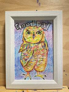 Art hand Auction 原创绘画艺术现代艺术带框动物绘画猫头鹰带框明信片, 艺术品, 绘画, 其他的