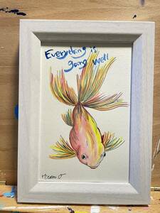 * genuine work * picture frame watercolor painting pen . original picture do rowing goldfish 