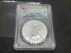 31.1グラム 2021年 (新品) イーグル銀貨 アメリカ ＄1 ウオーキング・リバティ 1オンス PCGS MS69【1型】