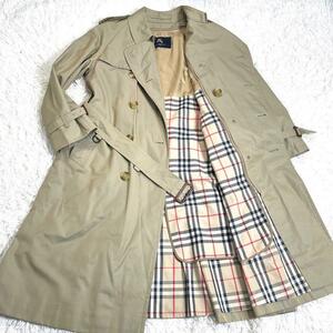 1円◆極美品 バーバリー ロンドン BURBERRY LONDON トレンチコート ロング丈 メガチェック ビジネス メンズ M ライナー ハニーベージュ