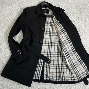 1円◆美品 バーバリー ブラックレーベル BURBERRY BLACK LABEL トレンチコート ロング丈 ノバチェック ビジネス メンズ 黒 L ベルト類完備