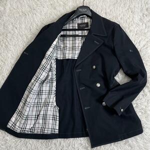 1円◆希少◆美品 バーバリーブラックレーベル BURBERRY BLACK LABEL ピーコート ジャケット 銀ボタン ビジネス メンズ Pコート M ブラック