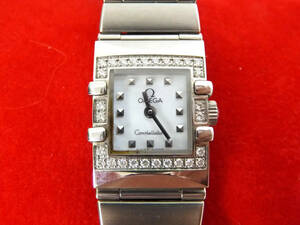 BB65 良品 オメガ 1535.71 コンステレーションカレ ホワイトシェル文字盤 28P ダイヤベゼル レディース 腕時計 クオーツ