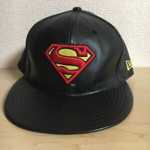 ニューエラ NEW ERA スーパーマン SUPERMAN キャップ 帽子 ブラック 黒 レザー 羊革 本革 サイズ表記 7 1/2 59.6cm