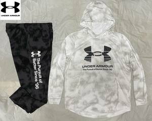 新品 L アンダーアーマー グレー ブラック 白 黒 スウェット 軽量 上下 カモフラ underarmour パーカー フード ジョガーパンツ 正規品