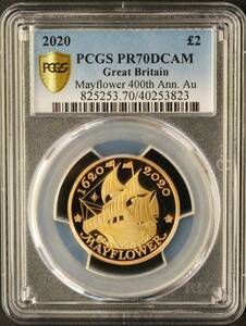 イギリス 2020 エリザベス2世 メイフラワー号 2ポンド金貨 PCGS PR70 DCAM アンティークコイン