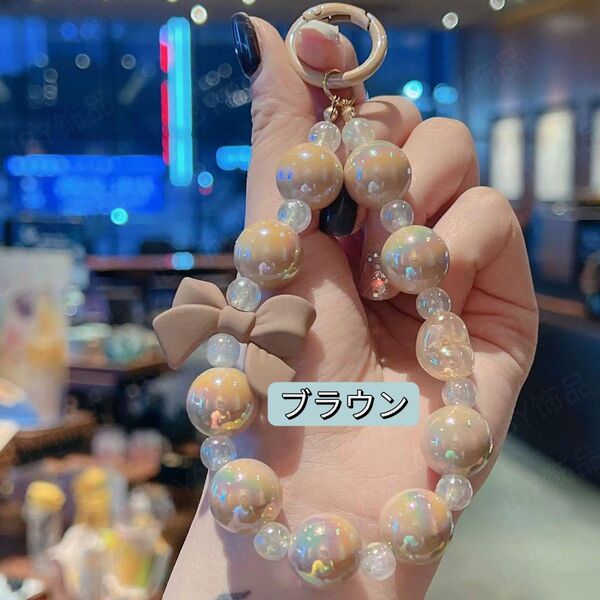 スマホ ハンドストラップ 落下防止 クリアシート付き かわいい ブラウン