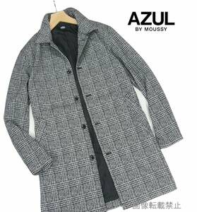 新品 アズールバイマウジー　AZUL BY MOUSSY　グレンチェック シングルコート S グレー系 　ストレッチ ジャガードニット素材 ステンカラー