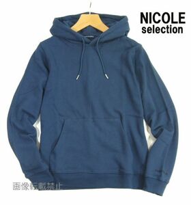 新品 秋冬春 ニコル　袖ロゴ刺繍 スウェット パーカ　44/S　ネイビー系　フレンチテリー フーディー NICOLE selection