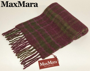 新品60%OFF　マックスマーラ　Max Mara　アルパカ混　チェック柄マフラー　ワイン　【送料無料】