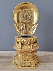 木製　台座　金色　（検索 仏像 仏教美術 木彫 座像　大日如来　後光　佛 伝統工芸 s8/873