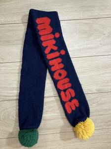  Miki House miki house BABY knitted muffler navy navy blue yellow green yellow green pompon red character Kids child man girl baby 
