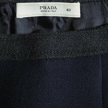 M4248f14　▼PRADA プラダ▼　裾ステッチ ウールフレアスカート ネイビー 40 / ウールスカート プリーツスカート イタリア製 紺 秋冬_画像5