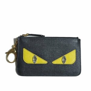 M6150f18　▼FENDI フェンディ▼　チェーンホルダー付き モンスターコインケース ブラック イエロー / 財布 レディース イタリア製 黒