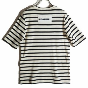 M5463f17　▼JIL SANDER＋ジルサンダー▼　23SS レディースモデル バックロゴ コットン ボーダーTシャツ エクリュ ブラック L / 黒 春夏