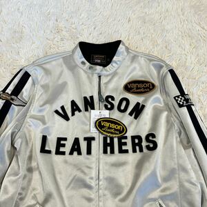 【タグ付き】1円〜 希少 美品 VANSON バンソン 40周年 限定 ボンディング ジャケット ライダース L ホワイト バイク ツーリング メンズ 